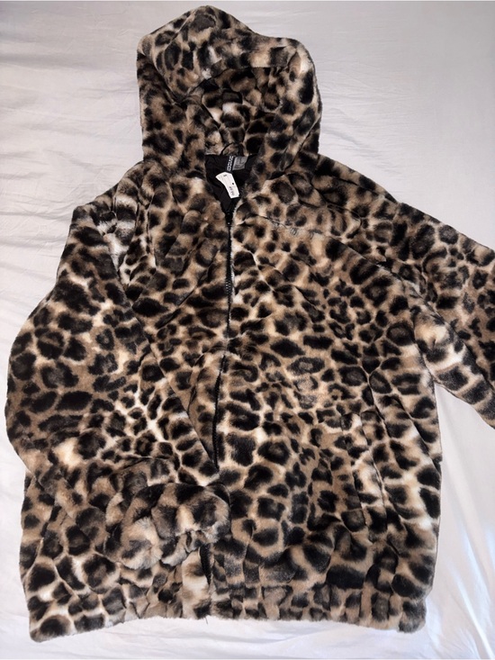 H&M Jackets & Blazers - H&M Brown and Tan Faux Fur Leopard Hooded Coat